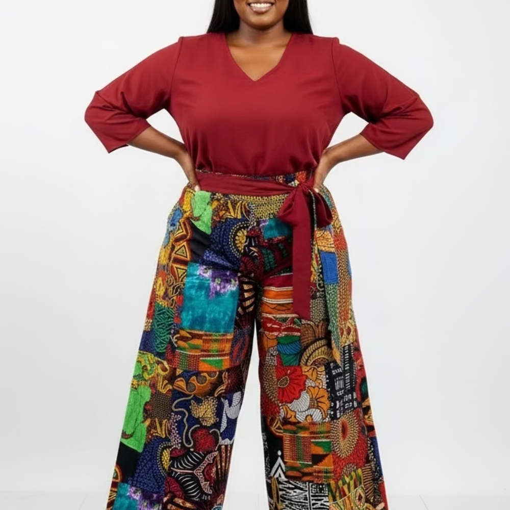 Colorful Patchwork Wide-Leg Pants